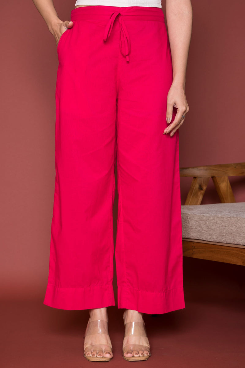 Magenta Pink Cotton Palazzo For Women's