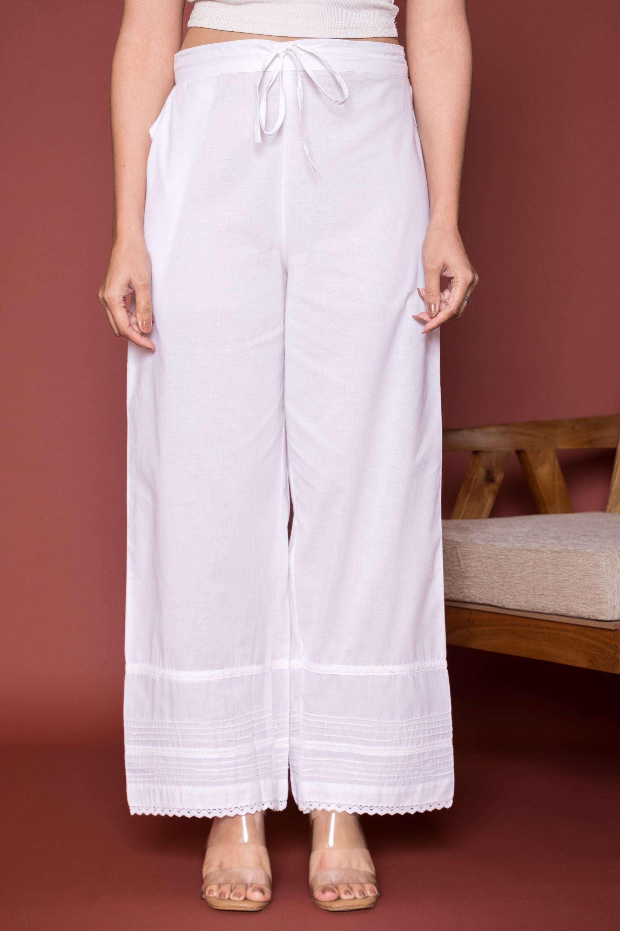 White Cotton Printed Palazzo For Women's