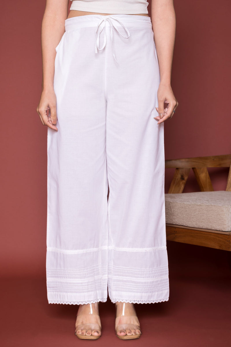 White Cotton Printed Palazzo For Women's