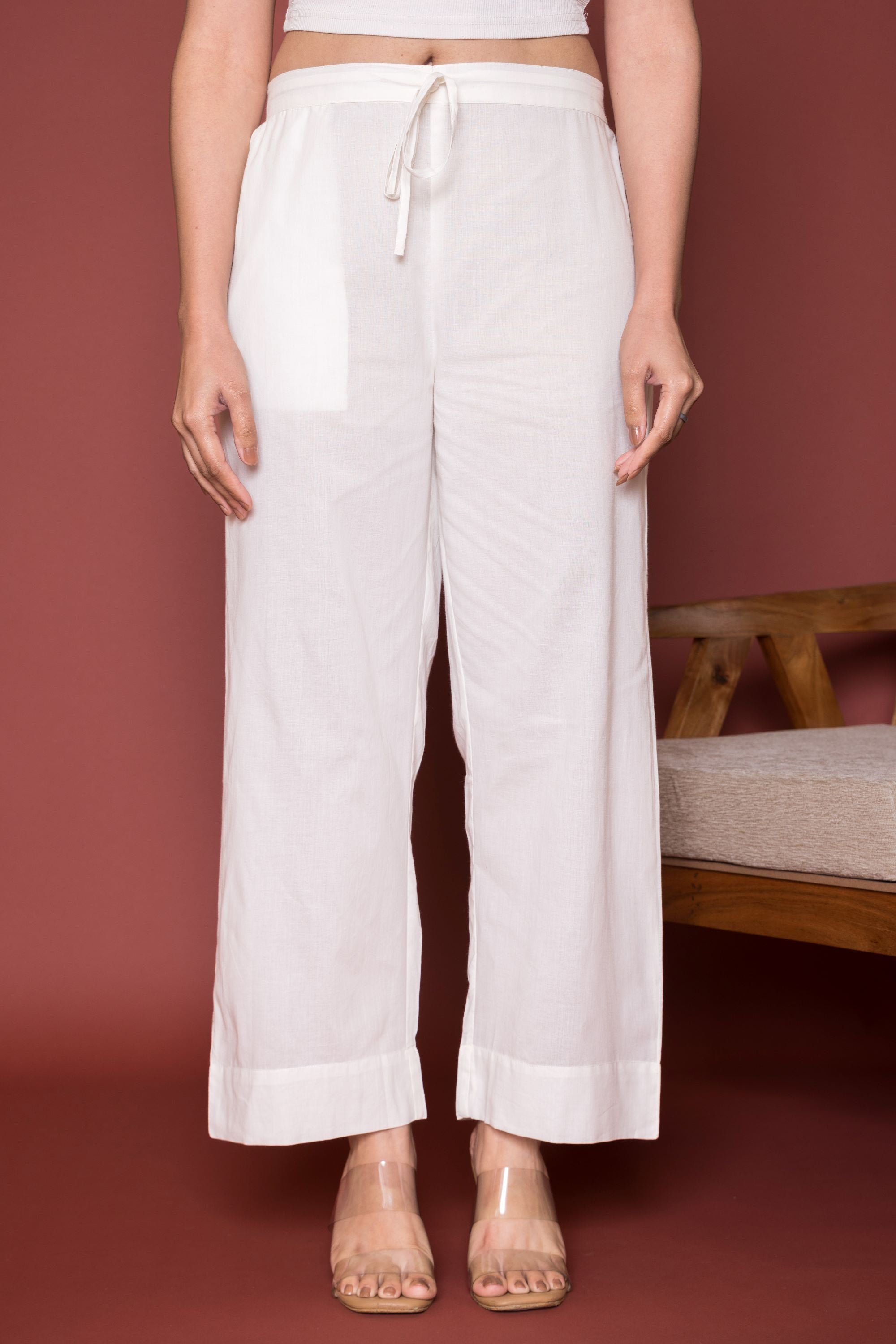 Off White Cotton Palazzo For Women's