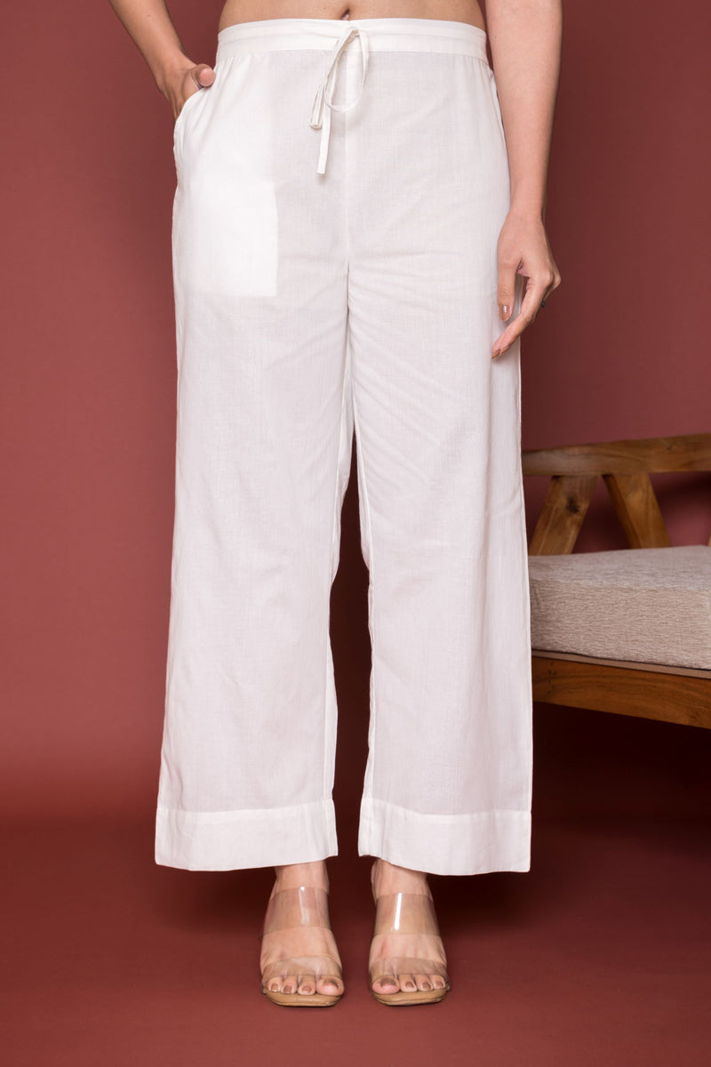 Off White Cotton Palazzo For Women's