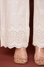 Cream Cotton Embroidery And Shiffly Work Bottom Pallazo