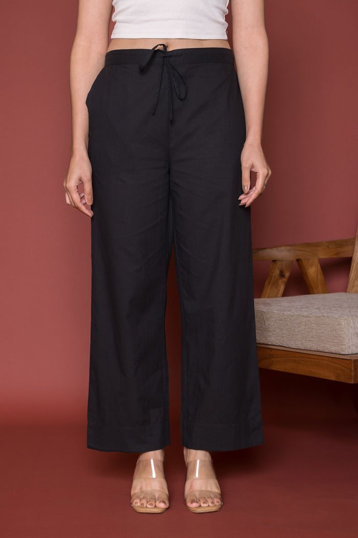 Black Cotton Palazzo For Women's