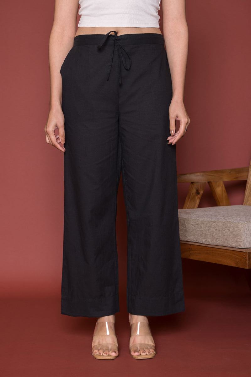Black Cotton Palazzo For Women's