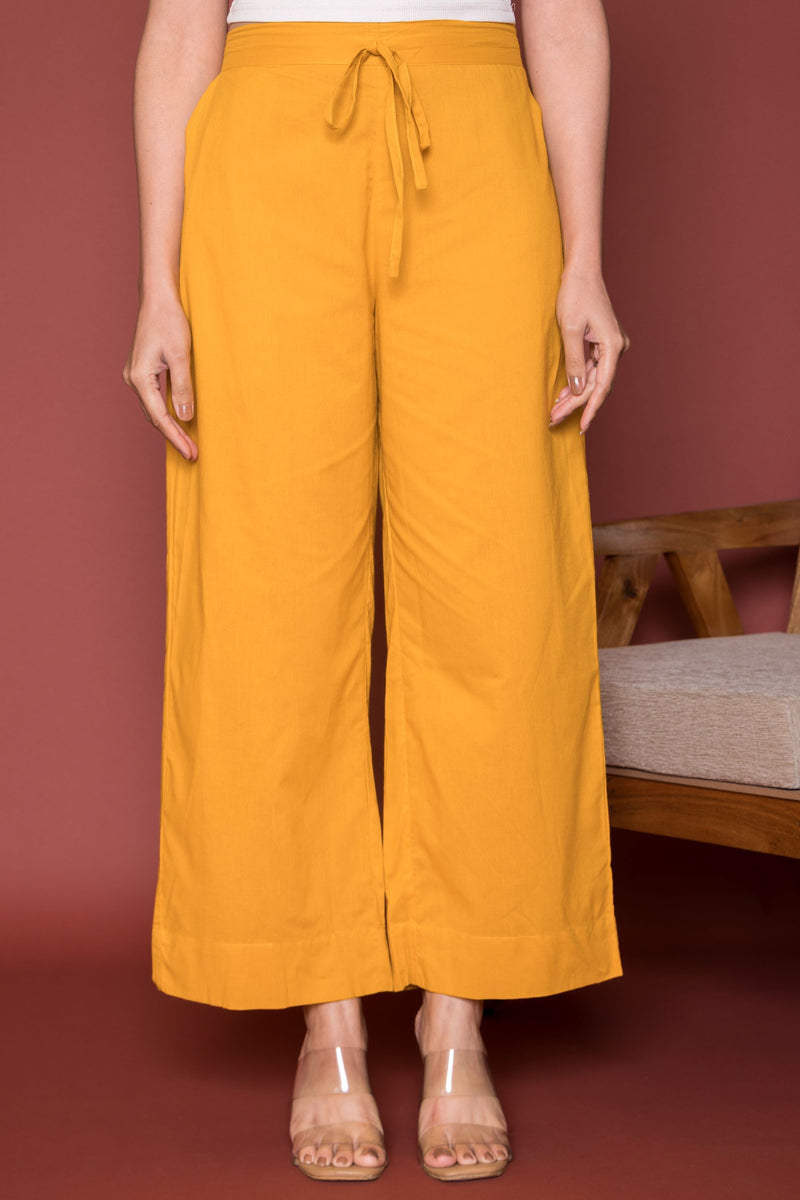 Mustard Cotton Palazzo For Women's