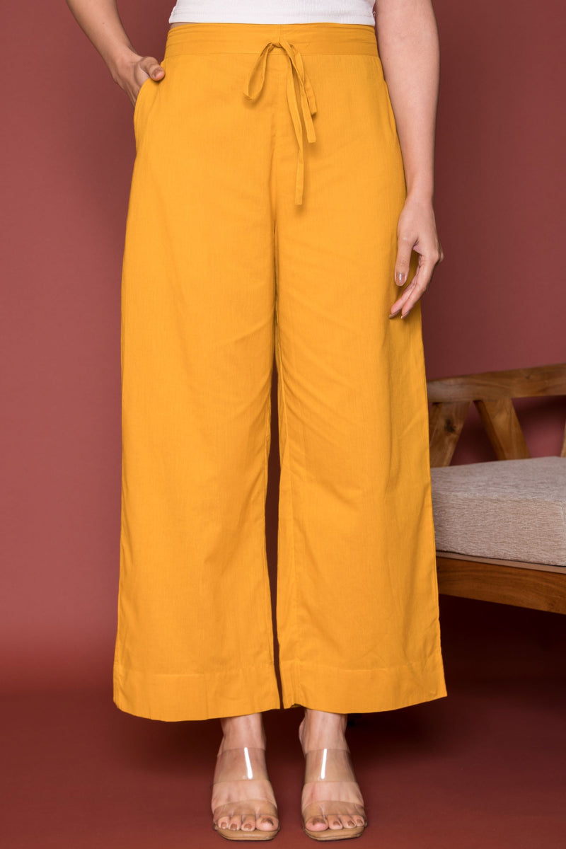 Mustard Cotton Palazzo For Women's