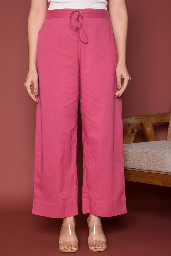 Rose Pink Cotton Palazzo For Women's