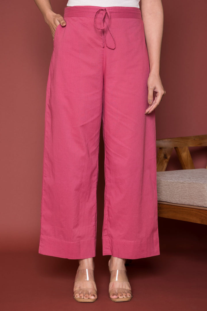 Rose Pink Cotton Palazzo For Women's
