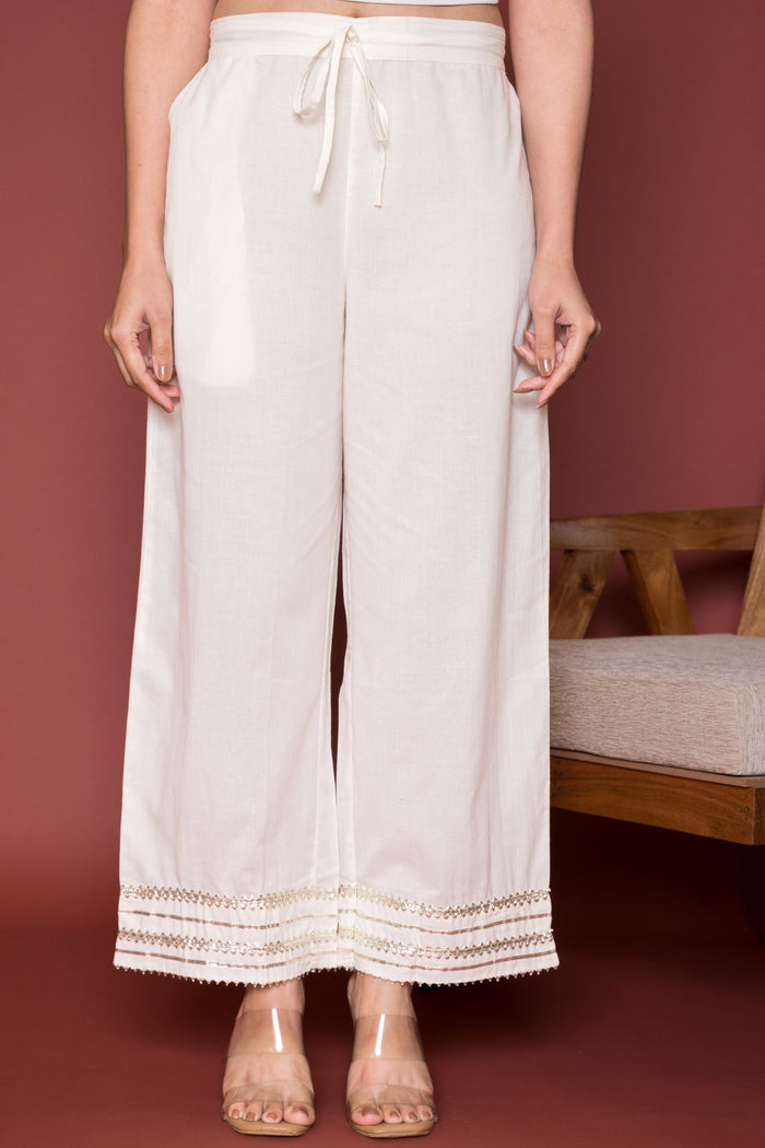 Off White Cotton Gota Palazzo For Women's