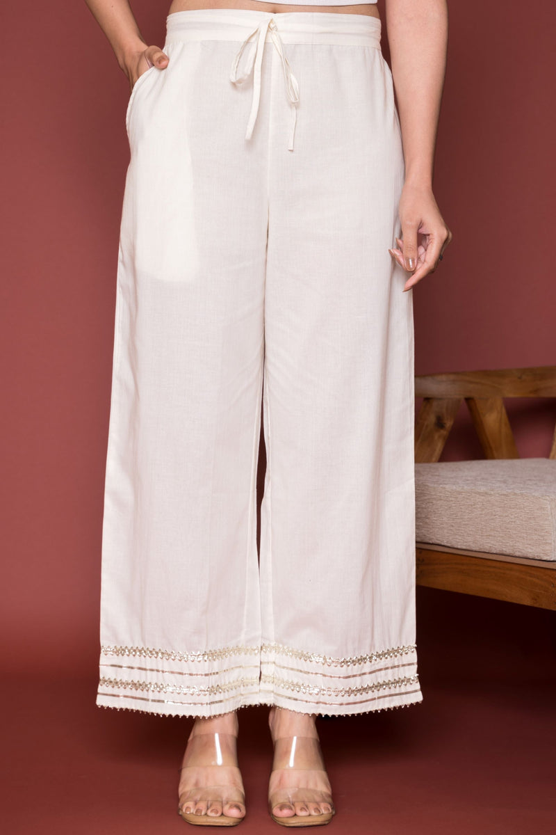Off White Cotton Gota Palazzo For Women's