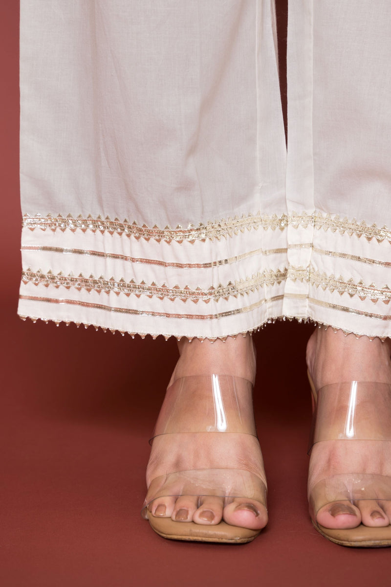 Off White Cotton Gota Palazzo For Women's