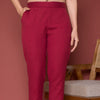 Maroon Cotton Flax Button Straight Pants For Women's
