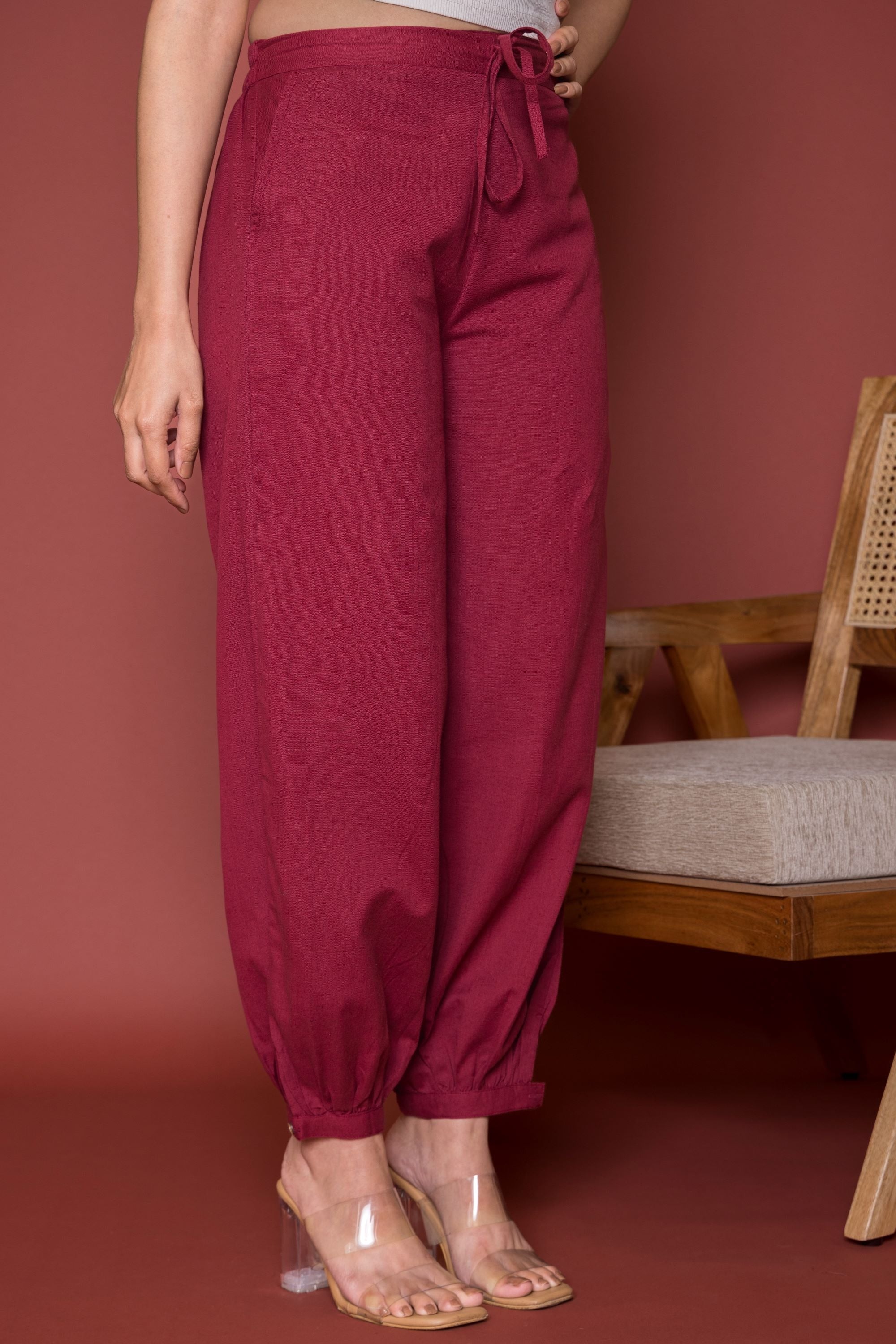 Maroon Cotton Flax Dhoti