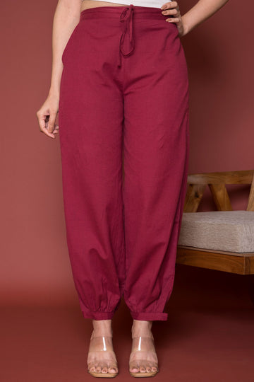 Maroon Cotton Flax Dhoti