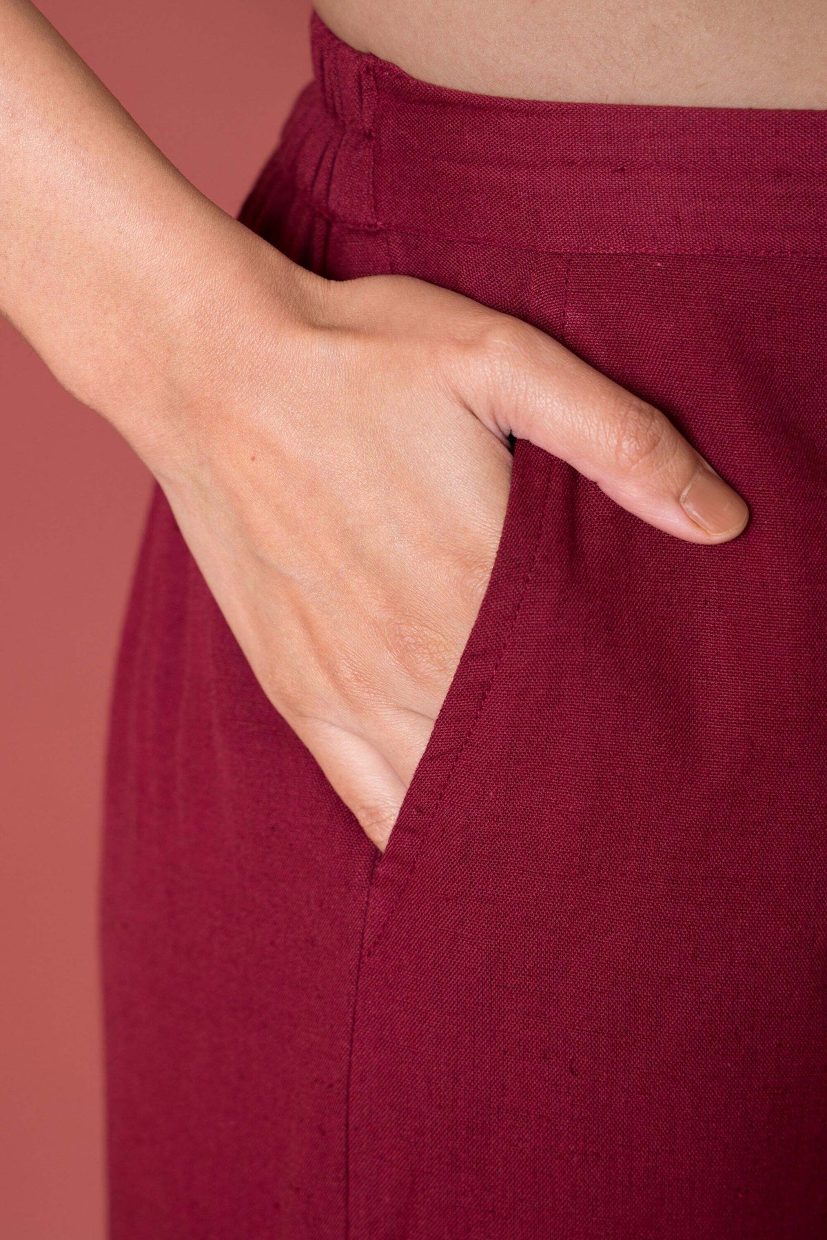 Maroon Cotton Flax Dhoti