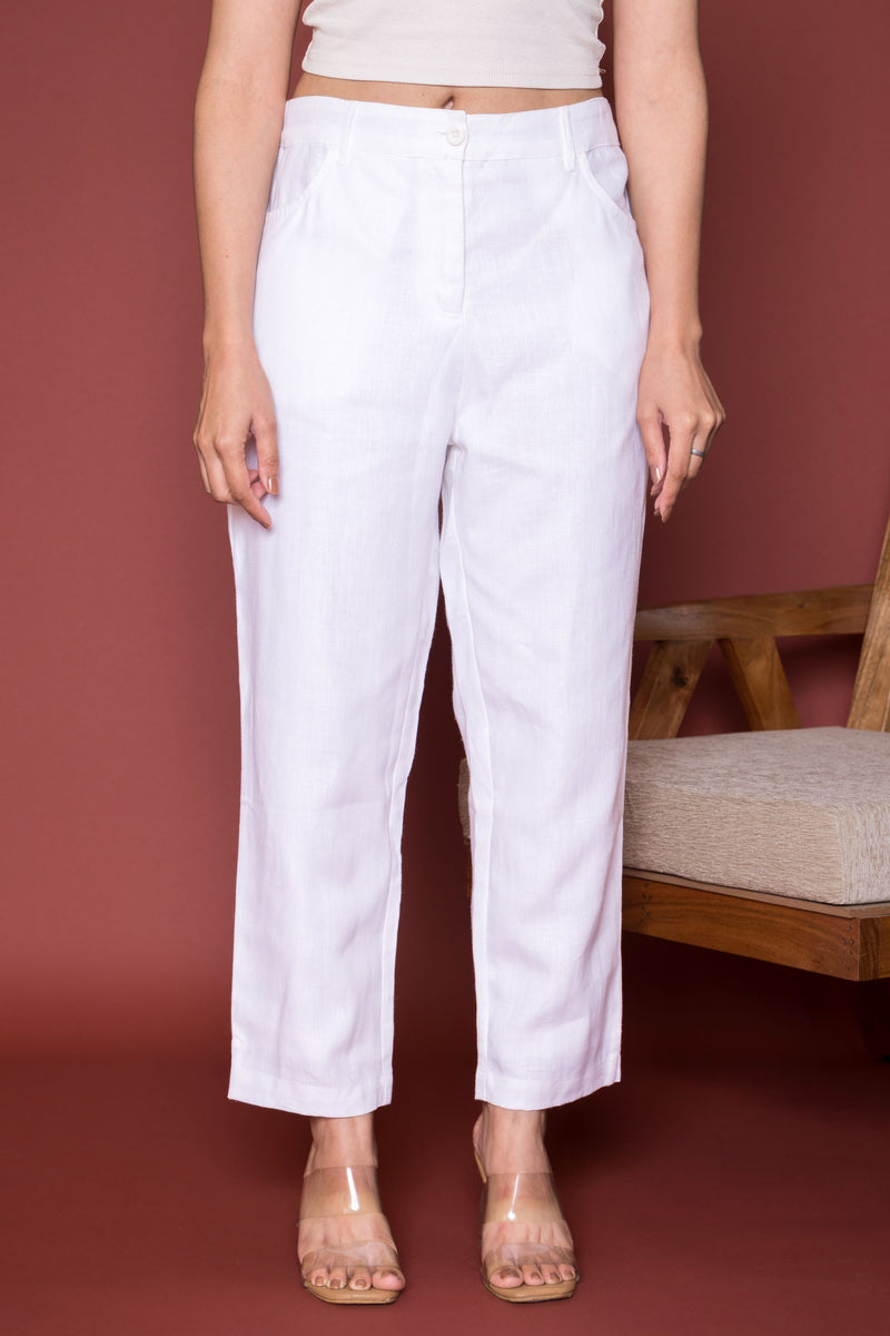 White Linen Trousers For Women's