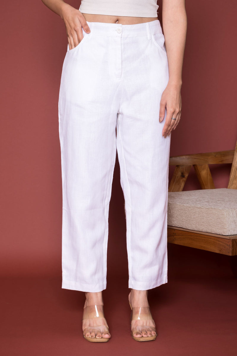 White Linen Trousers For Women's