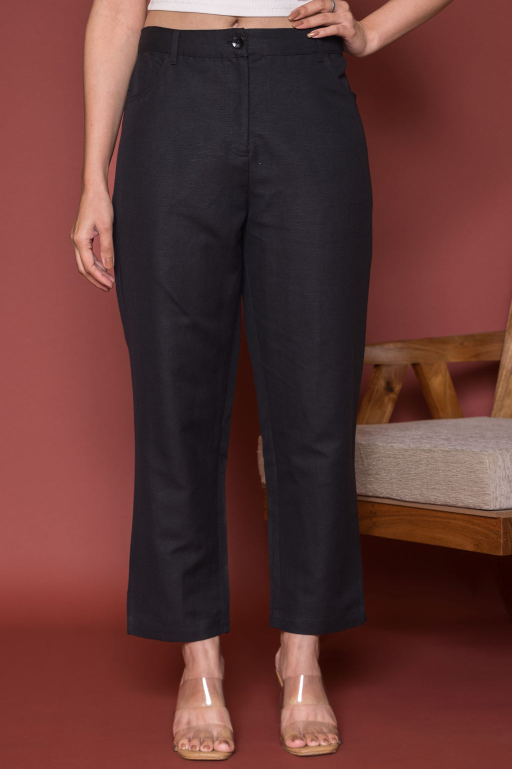 Black Linen Trousers For Women's