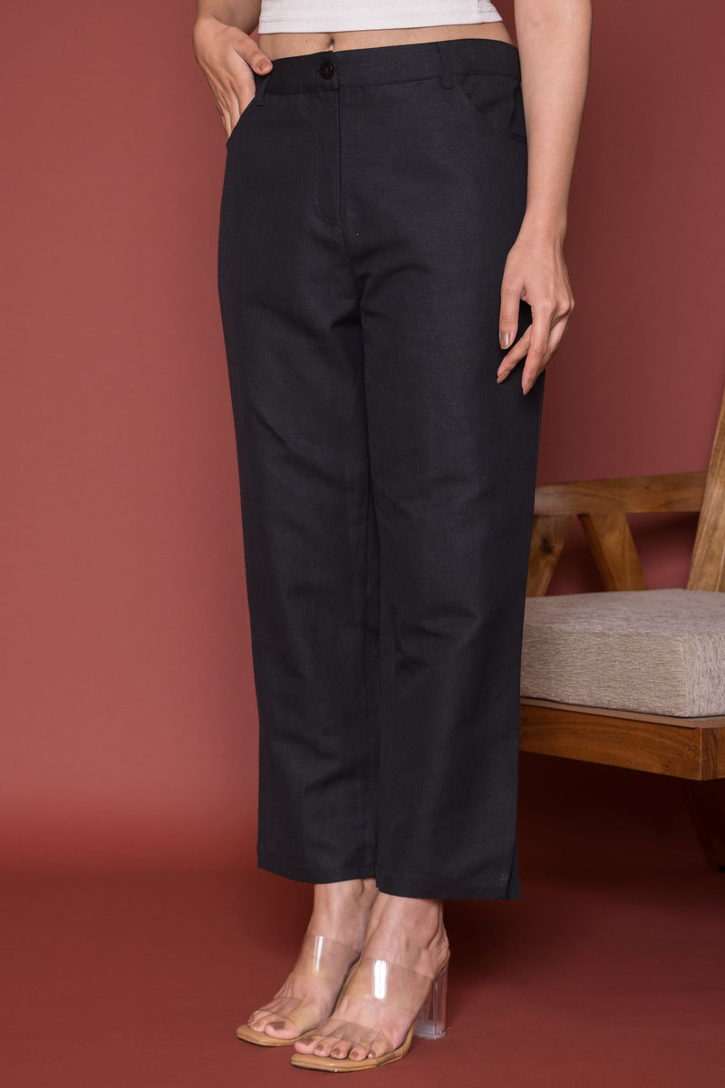 Black Linen Trousers For Women's