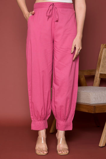 Pleated Cotton Salwar-Pure cotton-Rose Pink