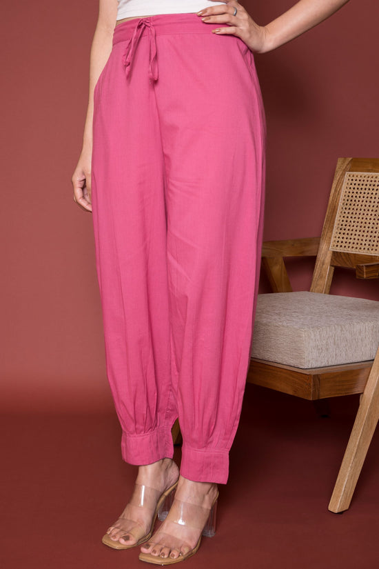 Pleated Cotton Salwar-Pure cotton-Rose Pink