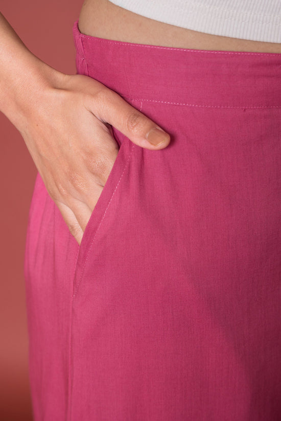 Pleated Cotton Salwar-Pure cotton-Rose Pink