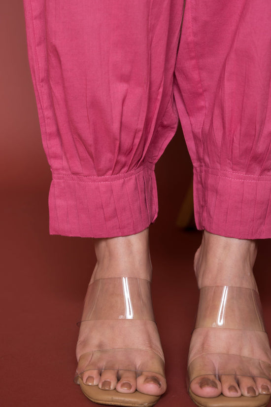 Pleated Cotton Salwar-Pure cotton-Rose Pink