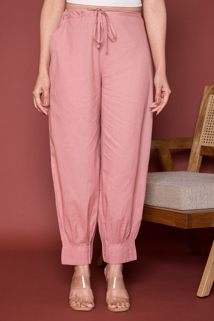 Pleated Cotton Salwar-Pure cotton-Onion Pink