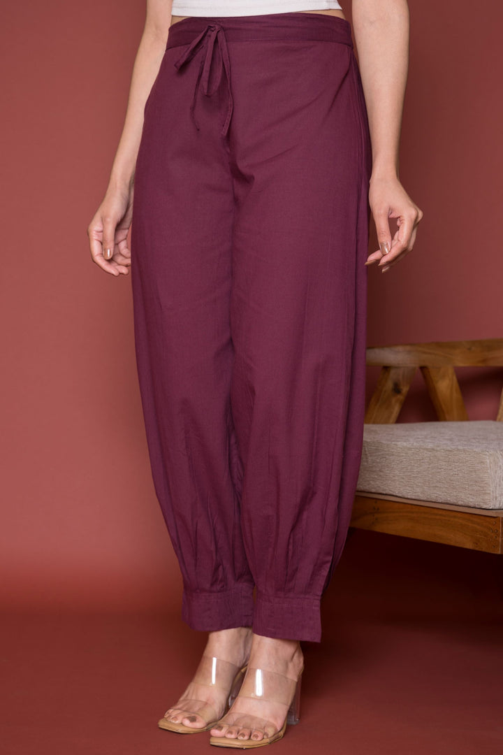 Pleated Cotton Salwar-Pure cotton Wine