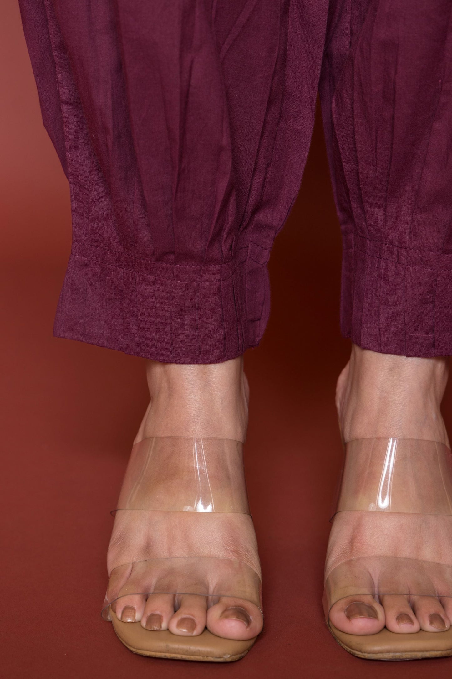 Pleated Cotton Salwar-Pure cotton Wine