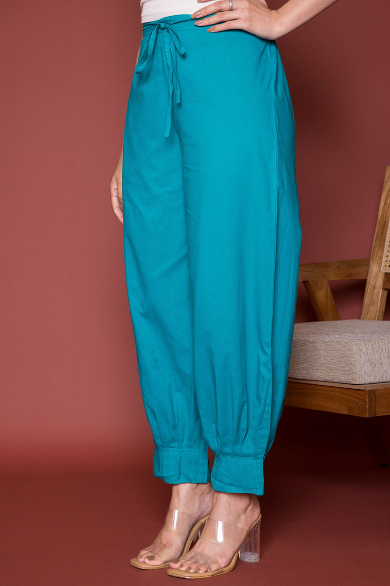 Turquoise Cotton Pleated Salwar