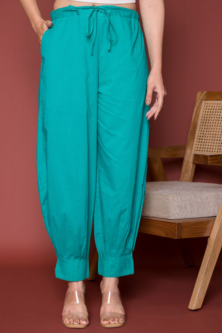 Pleated Cotton Salwar-Pure cotton-Rama Green