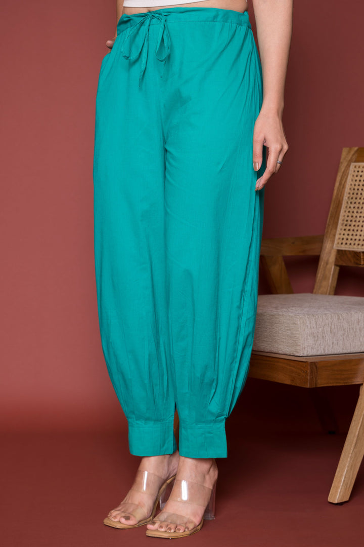 Pleated Cotton Salwar-Pure cotton-Rama Green