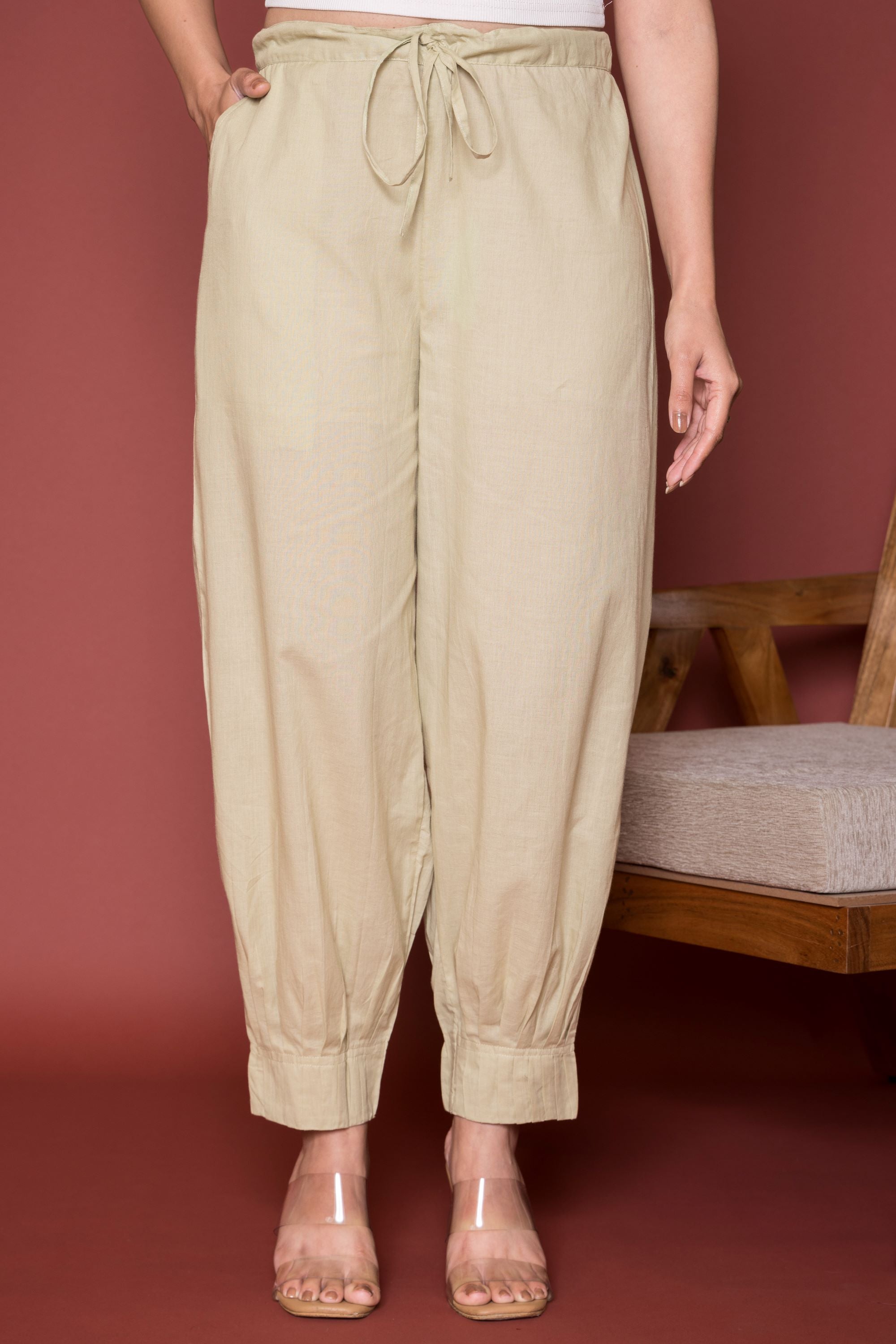 Pleated Cotton Salwar-Pure cotton-Pista Green