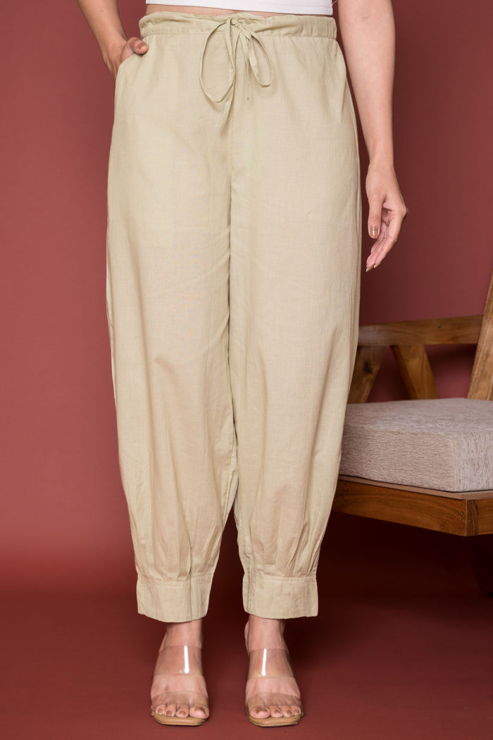 Pleated Cotton Salwar-Pure cotton-Pista Green