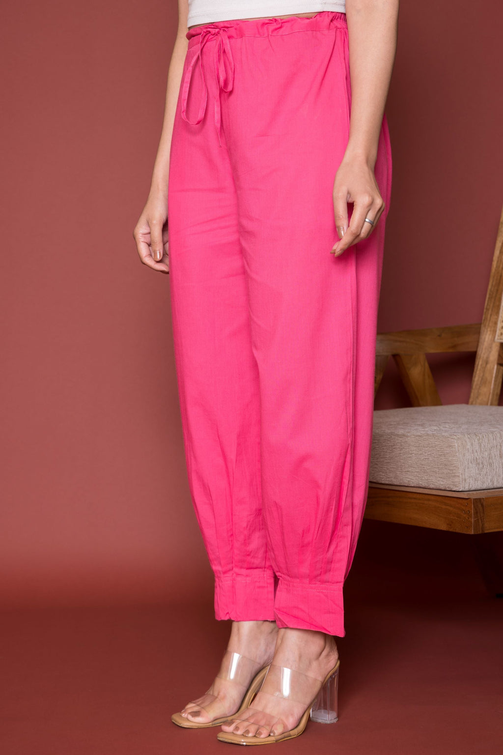 Pleated Cotton Salwar-Pure cotton-BubbleGum