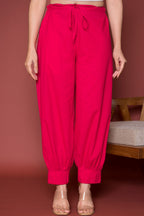 Pleated Cotton Salwar-Pure cotton- Magenta Pink
