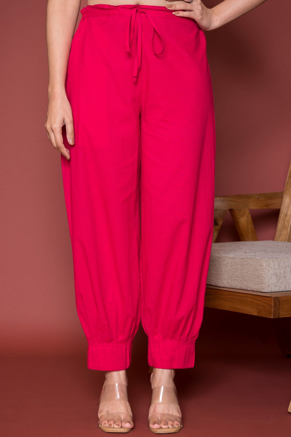 Pleated Cotton Salwar-Pure cotton- Magenta Pink