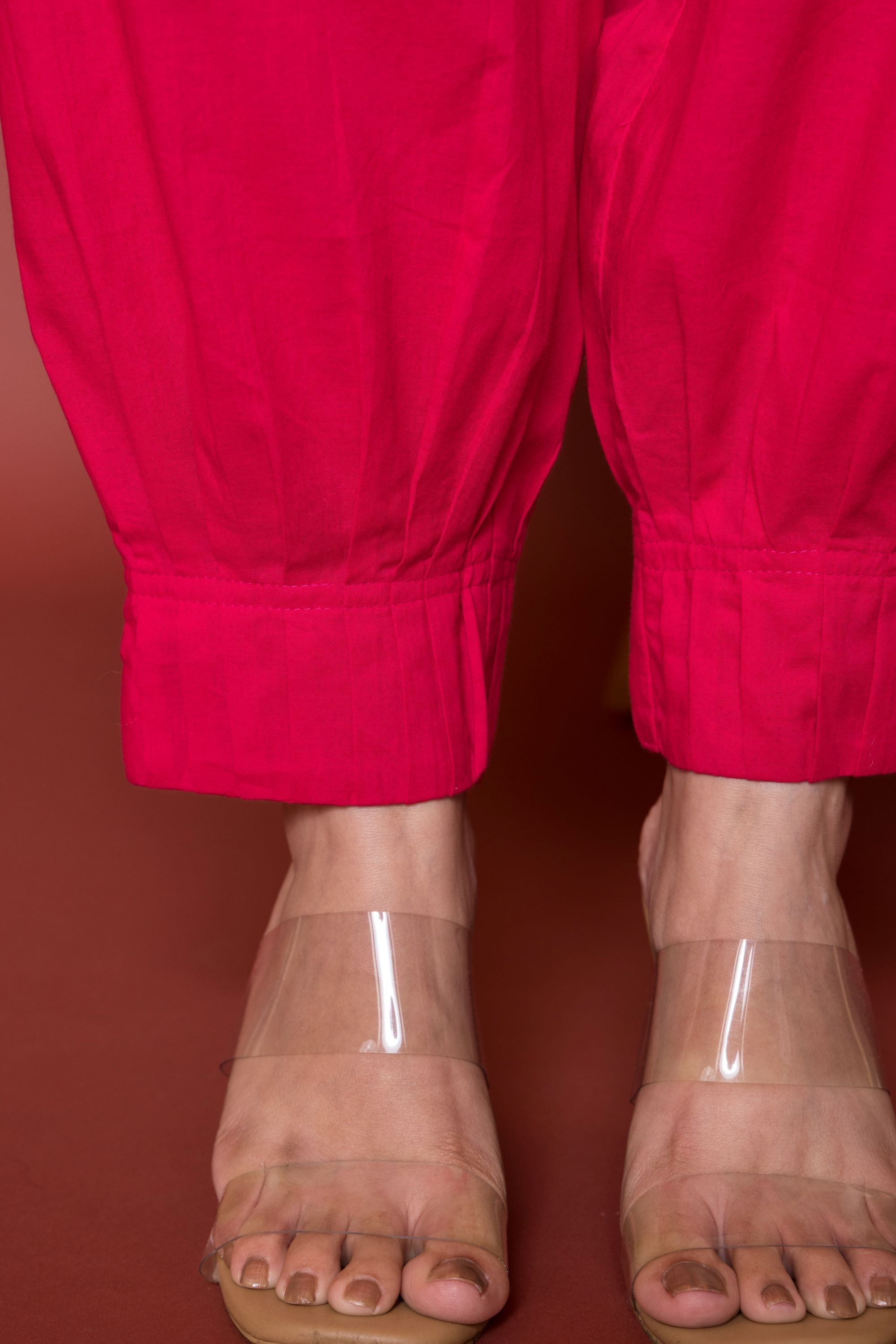 Pleated Cotton Salwar-Pure cotton- Magenta Pink