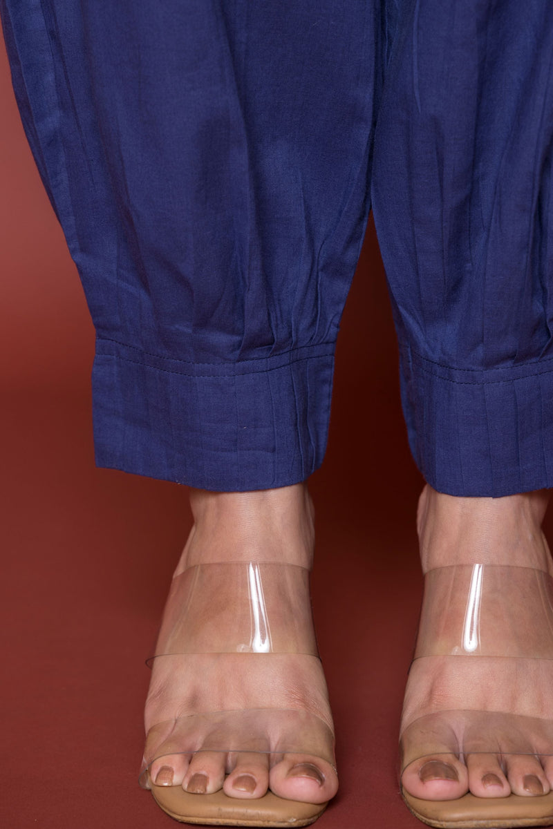 Ink Blue Cotton Pleated Salwar