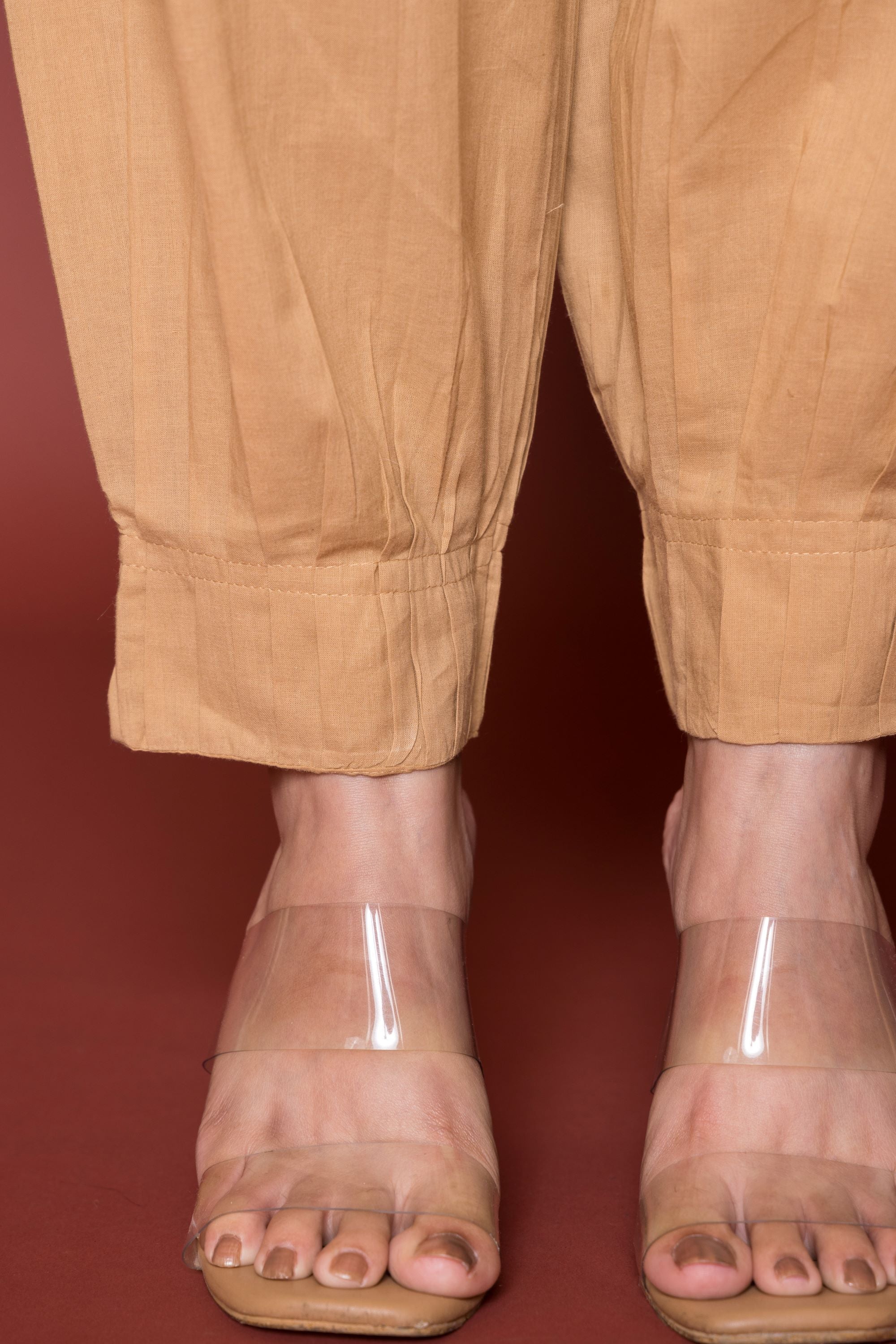 Pleated Cotton Salwar-Pure cotton Camel