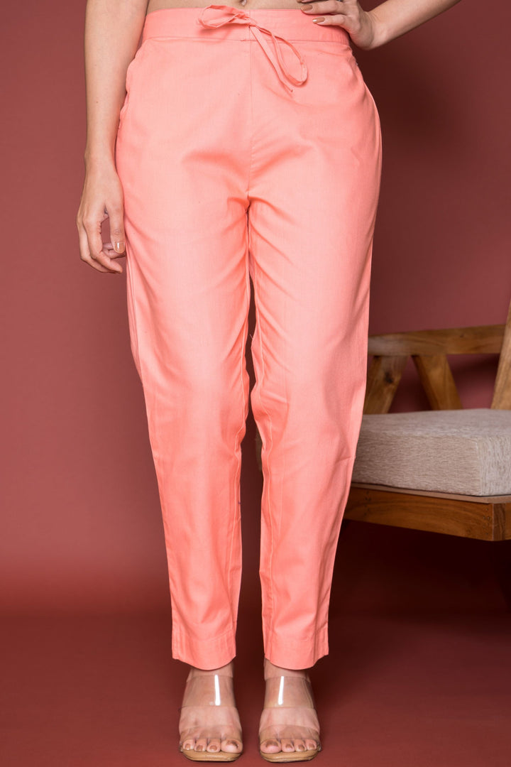 Peach Cotton Pants For Women's