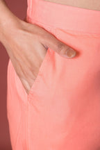 Peach Cotton Pants For Women's