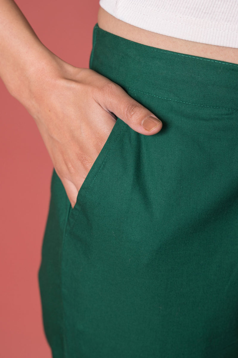 Bottle Green Cotton Pant For Women's