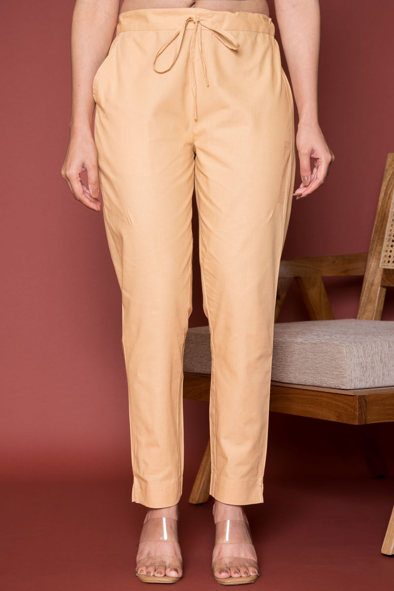 Camel Cotton Pants For Women's