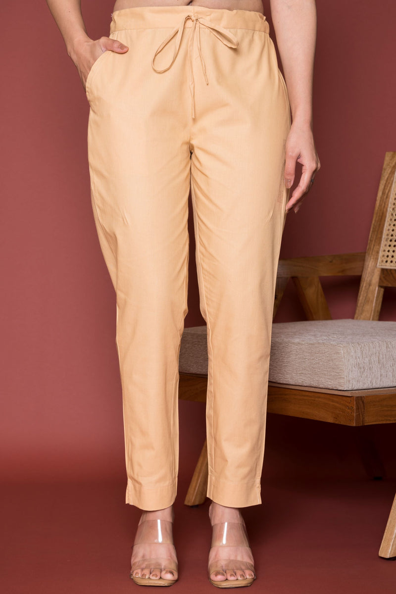 Camel Cotton Pants For Women's