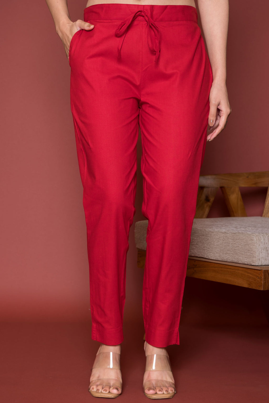 Maroon Cotton Pants For Women's