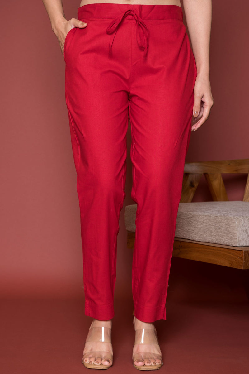 Maroon Cotton Pants For Women's