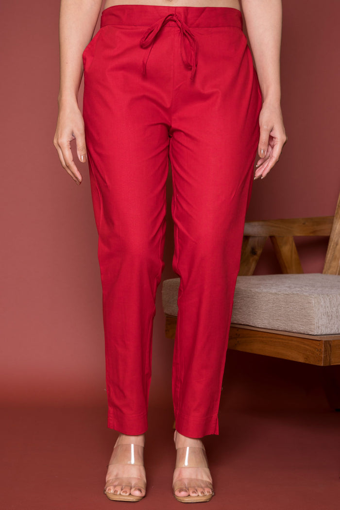 Maroon Cotton Pants For Women's