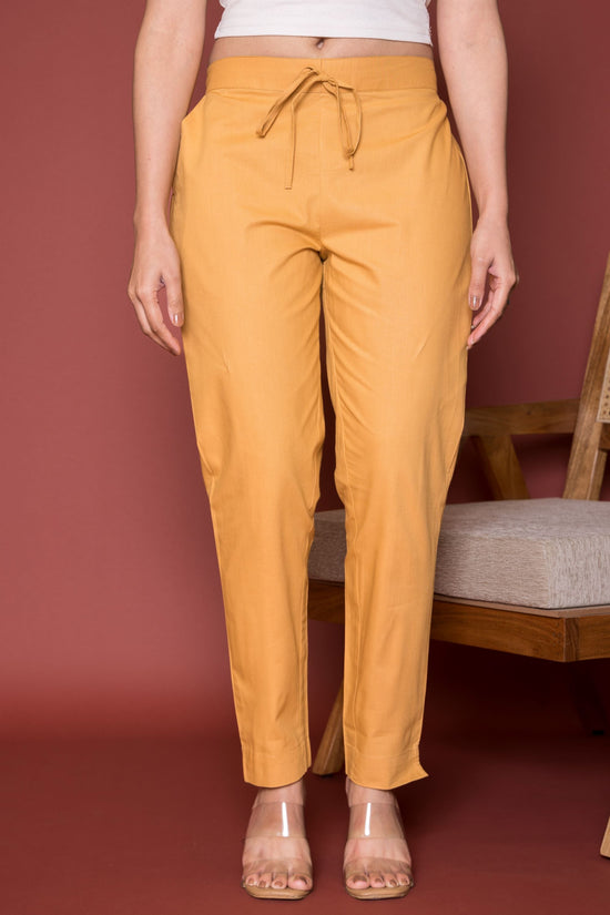 Light Beige Cotton Pants For Women's